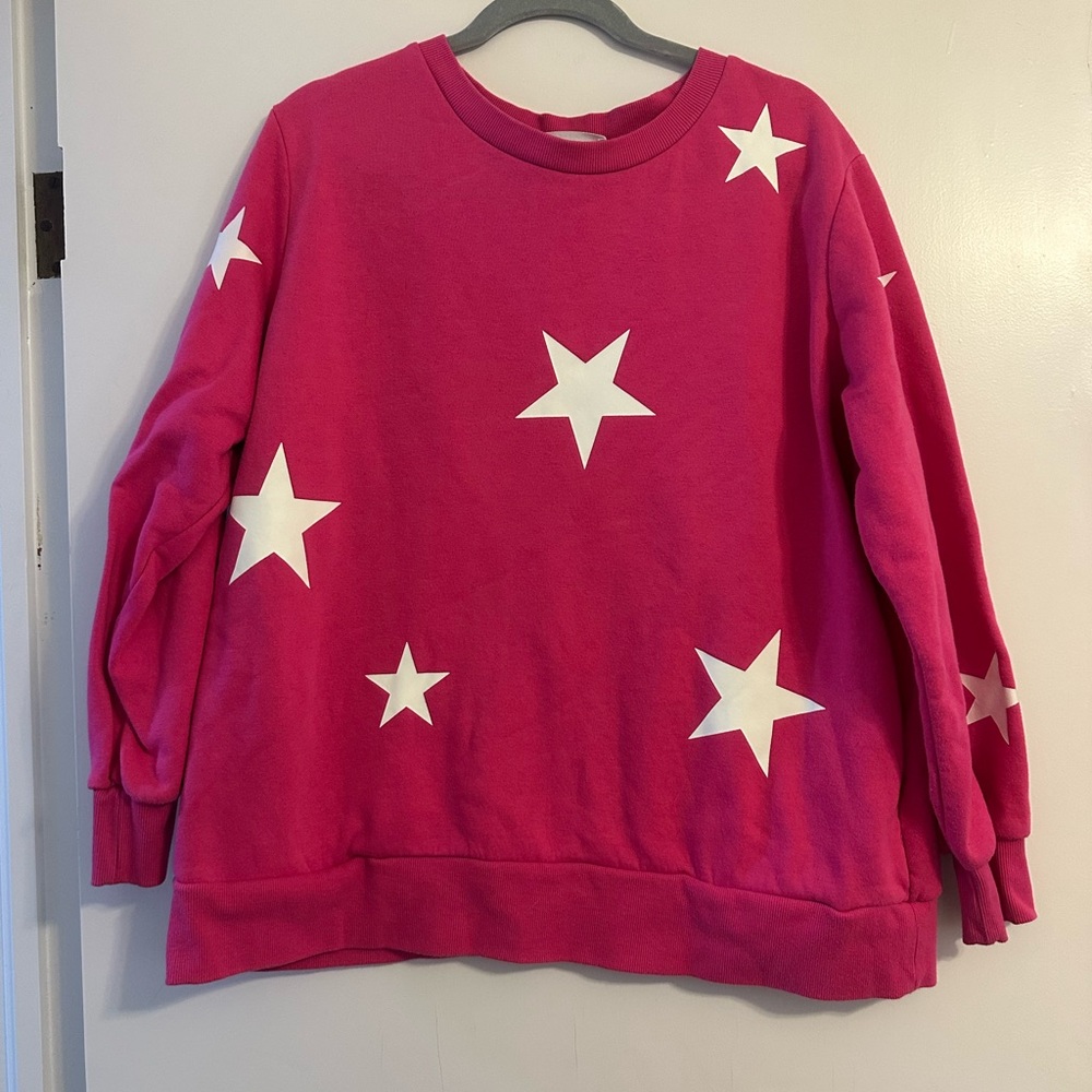 Zenana Outfitters Fuchsia Sweatshirt with White Stars